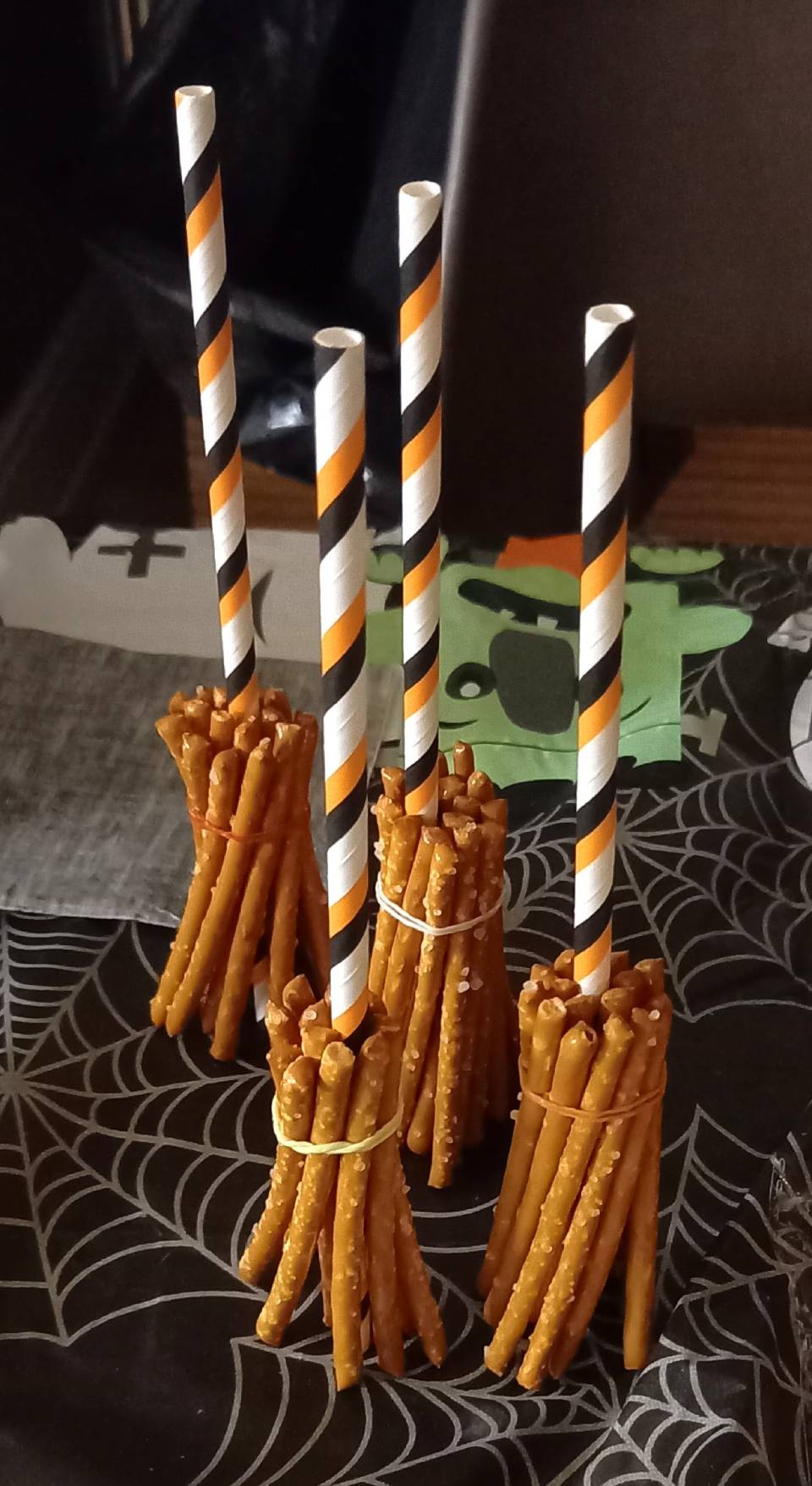 Edible witches broomsticks for Halloween.